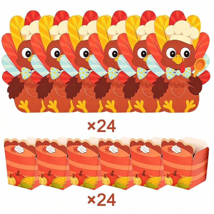 24sets(24 Cards+24 Boxes) Turkey Shaped Gift Boxes Turkey Pumpkin Pattern Paper Gift Packaging Box Cartoon Thanksgiving Harvest Theme Treat Boxes For Fall Thanksgiving Day Party Favors - Multicolor - View 13
