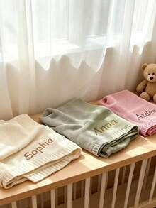 All-Season Personalized Embroidered Soft Skin-Friendly Blanket, Knitted Throw Gift, Office Nap Blanket For Commuters, Home And Office Dual-Use, Sofa Blanket, Versatile Bed Cover, Pure Cotton Breathable Comfort Blanket, Indoor/Outdoor Use, Handmade With Love, Customizable Text Options, Portable | Fashionable | Soft Texture, Nap Blanket, Sofa Throw, Customized Family Blanket, Machine Washable (Name/Initial/Text), Multiple Colors - Multicolor - View 4