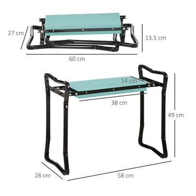 Kniebank Für Gartenarbeit, Klappbarer Gartenhocker, Kniehilfe Bis 150 Kg, EVA-Schaumstoff, Stahl, Dunkelgrün, 58 X 28 X 49 Cm, Für Komfortables Arbeiten Im Garten