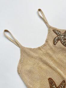 Sultry Sol Women's Summer 2026 New European & American Fashion Starfish Decor Tassel Design Beach Vacation Sleeveless Cover-Up Short Dress Elegant - Khaki - View 7