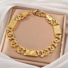 Vintage Exquisite 14K Gold Plated Copper Floral Pattern Bracelet, Unisex, Daily Wear - Gold - View 1