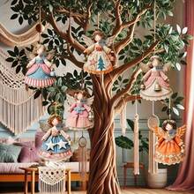 6/12/24pcs Vintage Christmas Angel Handmade Hanging Ornaments With Floral And Star Patterns, Suitable For Christmas Tree, Home, Party And Holiday Gifts - Holiday Atmosphere Decoration | Christmas Tree Decoration | Wooden Christmas Hanging Ornaments, Perfect Christmas - Multiple Styles - View 3