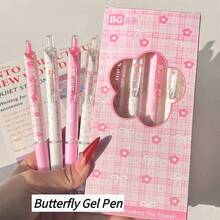 4pcs/Set Pink Bow & Flower Design Pens, 0.5mm Fine Tip, Quick-Drying Black Ink, Smooth Writing, Soft Style, Suitable For Note-Taking, Journaling, Daily Writing And Back To School, Smooth Touch - Flower Bow - View 2