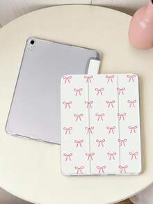 1pc Pink Bow Tablet Case, Compatible With IPad Mini 4/5/6/7/Air/Air2/9.7/10.2/10.5/10.9 (Air4-Air8)/Pro 11/10th Gen/A16/Pro 11 2024, Galaxy A8 Model, Painted Pattern Soft Shell, Tri-Fold Stand, Auto Sleep/Wake, Built-In Pencil Slot, Pencil Not Included - Multicolor - View 3