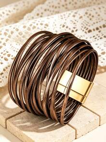 Bohemian Style PU Leather Multi-Layer Women's Bracelet With Clothing - Brown - View 3