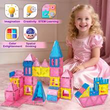 30/50/100pcs Medium Matte Pink Magnetic Window Tiles, Frosted Transparent Princess Castle Building Blocks, Girls DIY STEM Construction Toy, Toddler Birthday Holiday Gift - Multicolor - View 4