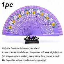 Random Pattern Folding Fan, Spanish Classical Double-Sided Painted Wooden Fan, Handheld Folding Fan With Vintage Handmade Bamboo Handle And Tassel, Hollow Dance Fan, Home Decor Craft, Elegant Gift For Women, Suitable For Wedding, Cheongsam And Performance - Multicolor - View 16
