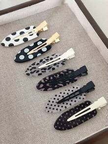 6件組女款優雅百搭波點與豹紋髮夾，鱷魚夾、側邊夾、瀏海夾、頂部夾、無痕夾、碎髮夾，髮飾配件 - 彩色 - 查看 3
