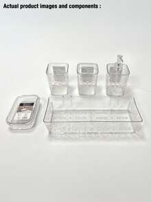 A High-End Exquisite Bathroom Set Water Ripple 5-Piece Set Sanitary Ware Bathroom Five-Piece Set Washing Ware Toiletries Bathroom Supplies - Transparent Silver [Square Dispenser Bottle] - View 3