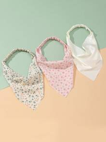 3pcs/Set Bando Segitiga Motif Bunga & Polos dengan Pengait Belakang Elastis, Gaya Pastoral Mori, Aksesori Rambut untuk Suasana Fotografi - MultiWarna - View 9