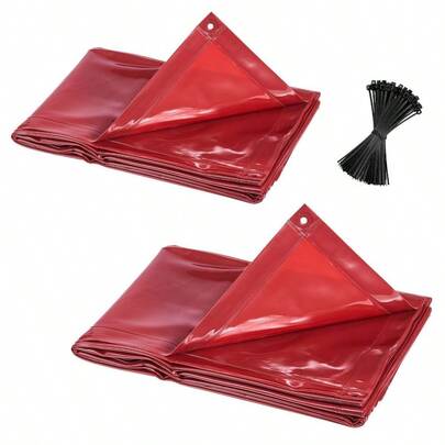 2PCS Welding Curtains, 6x 8FT Welding Screen Curtain, Flame-Resistant Vinyl Protective Screen With 6-Level Hanging Holes, Portable Workshop/Industrial Use, Red