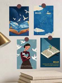 10pcs Reading Wall Decals: Postcard-Style Wall Art - 10 Pcs - View 3
