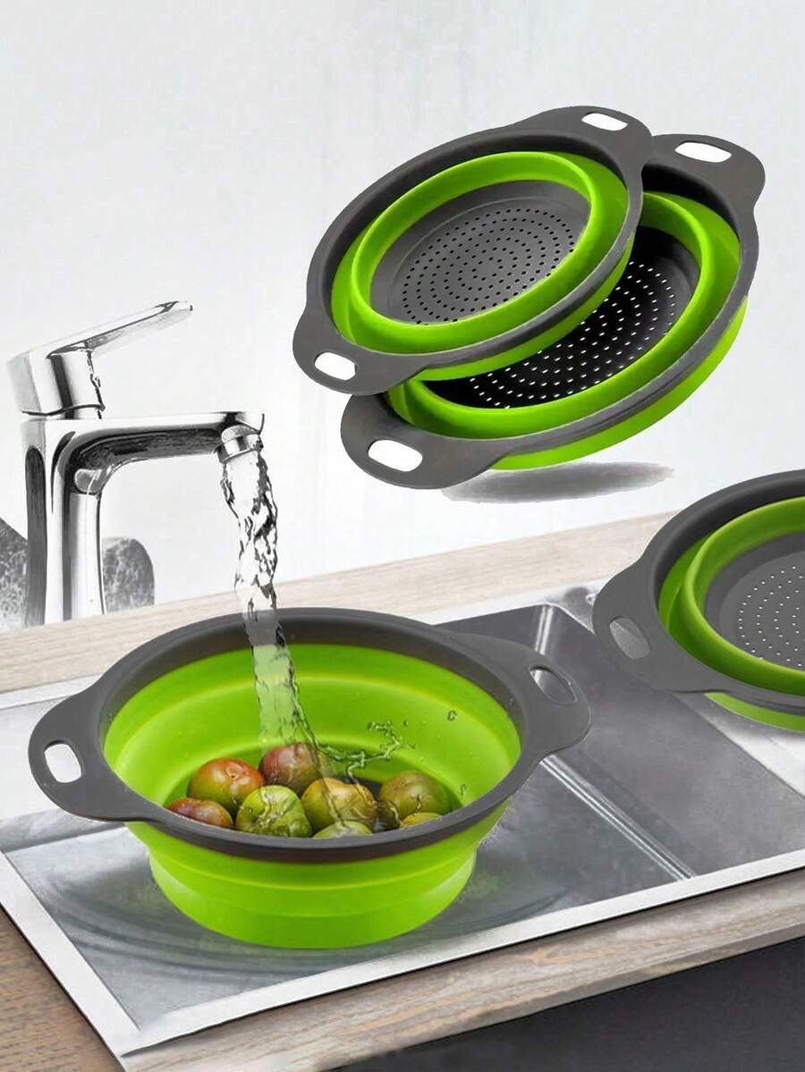 1/2 piezas Cesta de drenaje de cocina plegable, cesta de almacenamiento multifuncional para frutas y verduras - Verde - Ver 1