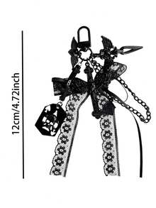 Gantungan Kunci Pita Renda Manis Gelap, Aksesori Fashion Gothic Salib, Gantungan Tas Unik - MultiWarna - View 3