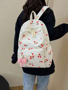 Dedoo 3pcs Cherry Print Backpack, Lunch Bag, Pencil Case Set With Bow Pendant, Multi-Layer Large Capacity, Cute Sweet Japanese Student Style, Daily Travel - Multicolor - View 5