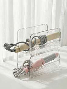 1/2 piezas Estante de almacenamiento de escritorio transparente de acrílico, adecuado para el tocador del baño para guardar secador de pelo, rizador, herramientas de belleza - Multicolor - Ver 2