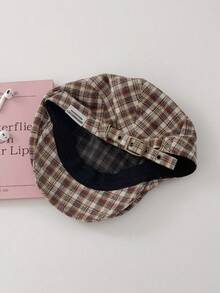 1pc Plaid Canvas Newsboy Cap, Retro Vintage Versatile Baseball Cap For Women And Men, Spring/Autumn, Minimalist Beret, Large Head Circumference, Face-Slimming - Multicolor - View 17