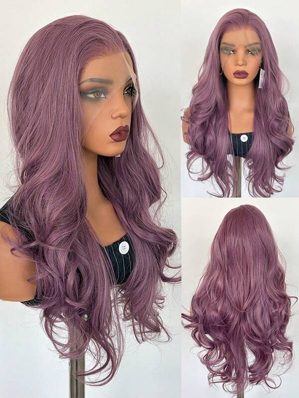 Mixed Purple Fluffy Big Wavy Curly Hair, Synthetic Lace Wig, Heat-Resistant Fiber, Pre-Plucked Hairline, 13x4 Front Lace Area, Suitable For Parties, Daily Wear And Cosplay