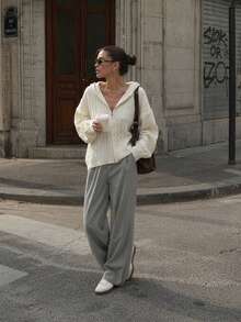 2026 Autumn/Winter Women's Heavyweight Cable Knit Casual Hooded Cardigan Sweater - Apricot - View 3