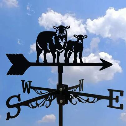 1pc Roof Little Lamb Weathervane Retro Metal Wind Vane Black Spray Paint Wind Direction Indicator For Outdoor Garden Lawn Patio Home, Fence Post, Greenhouse, Barn