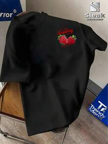 Camiseta de manga corta para mujer, estampado de frambuesas, diseño fresco de verano, elemento cultural de frutas de verano, frambuesa. - estilo2 - Ver 2