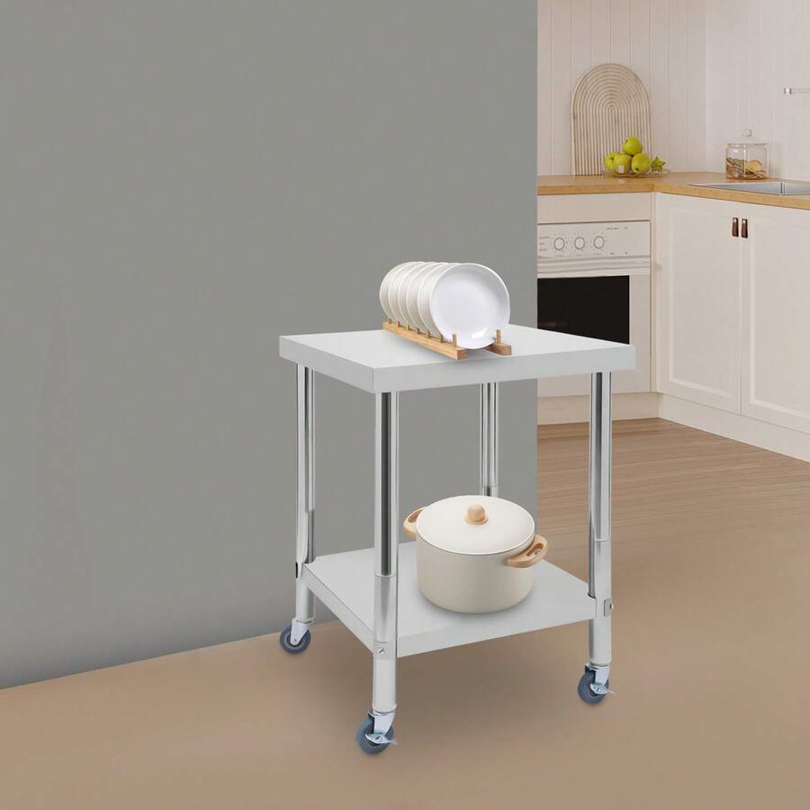 Eatssode Edelstahltisch mit Rollen, 60x60x85cm Küche Arbeitstisch, Gastro Küche Tisch  Gastro Zerlegetisch Bis 300kg, Zubereitungstisch Für Küchen, Hotels, Bäckereien - Silber - Übersicht 1
