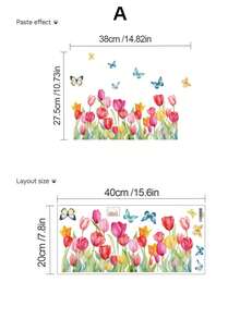 Watercolor Spring Tulip Waistline Wall Sticker, Multicolor Flowers And Butterflies, Self-Adhesive Waterproof, Suitable For Bedroom And Kitchen Baseboard And Wall Corner Decoration, French Cream Country Style Wall Surface Renovation Soft Sticker - Wall Stickers - View 13