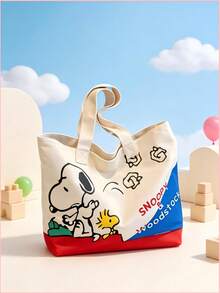 1件 Snoopy 帆布托特包，適合日常使用，極簡學生背包，節日禮物，生日禮物，開學禮物 - 彩色 - 查看 3