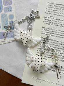 1pc INS Style Wing Bag Charm, Five-Point Star Polka Dot Pendant, Sweet Keychain - Multicolor - View 1