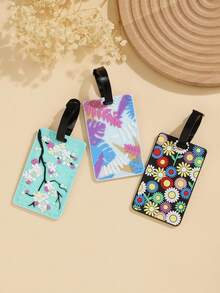 3Pcs Floral Plant Pattern PVC Luggage Tags, Cute Suitcase ID Labels, Anti-Lost Travel Baggage Accessories - Multicolor - View 2