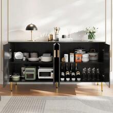 Black Sideboard (152 X 40 X 75 Cm) With A Unique Wave Design And Gold Handles And Feet, Creating An Elegant Dining Area - 黑色 - 查看 4