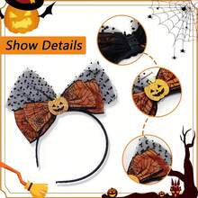 1pc Halloween Headband, Pumpkin Bow Design, Hairband, Party Hair Accessory, Pumpkin Mesh Headpiece, Autumn Hair Decoration - Multicolor - View 5