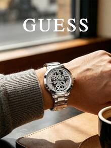 GUESS Hollow Skeleton Quartz Watch For Women, Rhinestone Four G Logo Dial Stainless Steel Bracelet Wristwatch, Luxury Silver Waterproof Fashion Dress - Silver - View 8