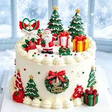 20pcs Colorful Contrast Christmas Theme Cake Topper Set, Complete Birthday Cake Decoration Accessories - Multicolor - View 5