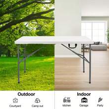 LEO IRIS 4FT/6FT Folding Table With Carrying Handle, Heavy Duty Rectangular Table For Kitchen, Dining Room, Party, Wedding, Indoor & Outdoor Meals, Christmas Gift- White - White - View 11