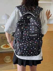 Dedoo Colorful Star Print 3Pcs Backpack Set, Label Decor Multi Zipper Pockets Adjustable Straps Student Bag For School Daily Travel Without Pendant - Black - View 4
