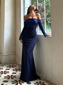 Fall, Elegant Party Dresses, Luxurious Evening Dresses For Weddings, Vacation Outfits For Women, Back To School, Festivals, Beach, Birthdays, Soirees - Navy Blue - View 2