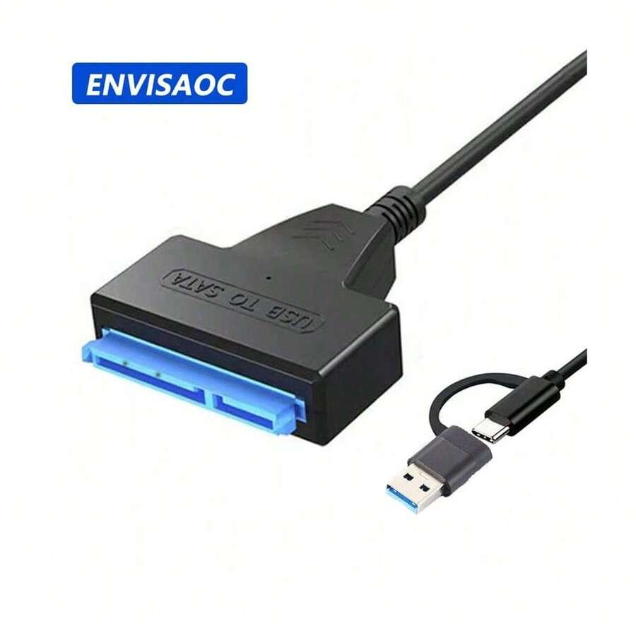 SATA To USB 3.0 USB-C Adapter Cable, Max Transfer Speed Up To 6 Gbps, Compatible With 2.5 Inch External HDD/SSD, SATA 3 22PIN USB 2.0 To SATA III Cable, SATA To USB - Black - View 1