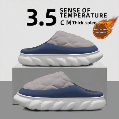 Men's Plus Size Thick Plush Warm Slippers, Diamond Quilted Down Fabric Upper - Stain-Resistant, Easy To Clean, Odor-Free, Men's Winter Slippers, Autumn/Winter Indoor Home Shoes, Lightweight Large Size Men's Home Shoes Suitable For Indoor Bedroom, Living Room, Business Casual Style Half-Covered Shoes - Soft And Foldable, Convenient For Travel And Outings