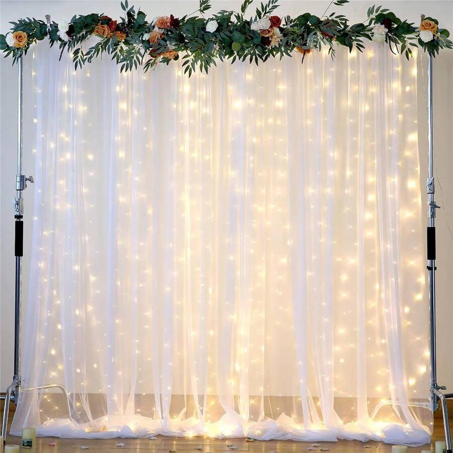 8-Function Battery Powered LED Curtain Lights, Suitable For Halloween, Christmas, Wedding, Party, Birthday, Home And Garden Decoration, Novelty Lighting - 電池盒窗簾燈 - 查看 1