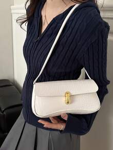 小眾高端法棍包 2026 春/秋新款 時尚百搭腋下包 韓系極簡女款單肩手提包 - 白色 - 查看 5