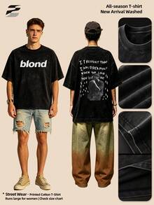230g gewaschenes, doppelseitig bedrucktes Kurzarm-Shirt, Rundhals, lockerer Schnitt, lässiges T-Shirt, weiches, leichtes, vielseitiges Basic-Top für den Alltag - Schwarz - Übersicht 3
