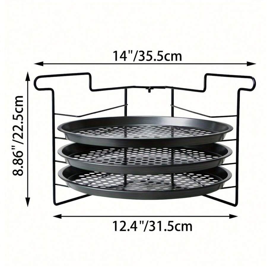 Perforated Non-Stick Pizza Baking Set – 4-Piece Kit With 11-Inch Pans & Cooling Rack For Even Baking And Quick Cooling - Black - View 1