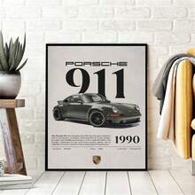 1PC Vintage-Style German Sports Car Wall Art-Understated Dark Green Porsche 911 (Includes Model Overview And Performance Specs); High-Definition Printed Canvas; Unframed; Suitable For A Boy's Room. - 1990 Model - View 5