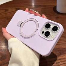 1 pezzo Custodia per telefono in silicone liquido opaco di lusso con supporto per anello invisibile, compatibile con iPhone 17 Pro Max/16/15/14/13/12/11 Pro Plus Max, supporta la ricarica senza fili - Viola malva - Visualizzare 10