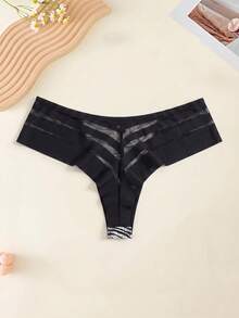Mystèrelle 4pcs Sexy European & American Animal Print Mesh Patchwork Comfortable Low Waist Women's Thong Panties - Multicolor - View 5