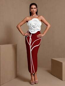 Solid Color Elegant Rhinestone Chain Armor Water Drop Crystal Bandage Dress For Formal Party Evening Wedding - Burgundy - View 2