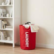 90L Nordic Letter Print Foldable Laundry Hamper, Waterproof Thickened Fabric Laundry Basket With Reinforced Metal Handles, Collapsible Dirty Clothes Storage Bin For Bathroom Bedroom Dorm, Multi-Purpose Toy Sundries Organizer - Pink - View 4