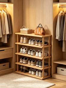 1pc 2-6 Tier Natural Bamboo Freestanding Storage Rack, Multifunctional Adjustable Shoe Rack & Bookshelf, Space-Saving Display Shelf, Suitable For Entryway, Dorm And Small Apartment, Back To School And Moving Essential - Multicolor - View 7