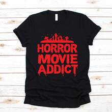 Horror Movie Addict T-Shirt, Scary Film Fan Horror Lover Casual Graphic Tee Unisex - Black - View 1